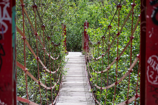 Hiking trail of Sabina over Monachil river in Monachil, Granada, Spain