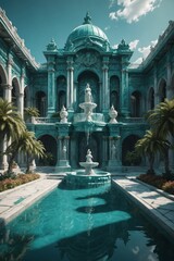 Naklejka premium Aquarelle Dream: Enchanting Castle Scene with Lush Foliage