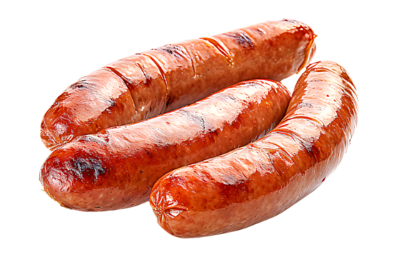 Sausages grilled to perfection, their plump forms and charred grill marks radiating a savory aroma.