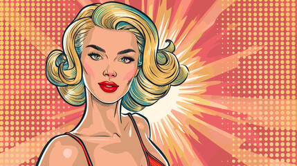 Pin Up Pop Art Portrait Attractive Blonde Woman Vector Illustration
