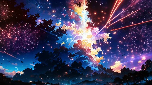 打上げ花火と輝く空,Generative AI 