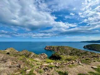 Cap de Creus: Rocky landscape and famous hiking trail Cami de Ronda on the Mediterranean Sea on the border of Spain and France near Cadaqués, Girona, Pyrenees, Catalonia