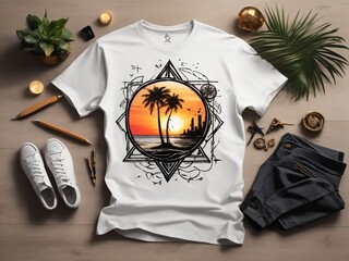 "Gritty Beach Magic: A Hand-Drawn Sketchbook Style Sunset on a Beach with Palm Trees and Arcane Symbols in 4K Ultra HD"