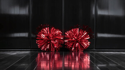 red cheerleader pompons on black background