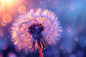 White fluffy dandelion seed holding on.
