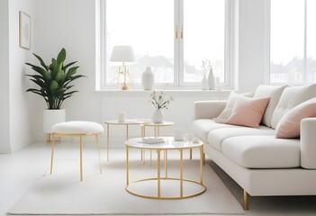 Fototapeta premium white and gold theme modern interior