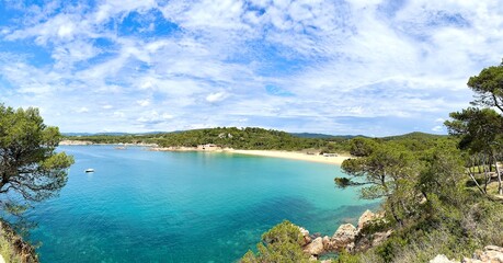 panorama view of the wonderful beach Playa el Castell, Cala en Palamos between  Palafrugell and Palamos at the Costa Brava, Girona, Catalonia, Spain