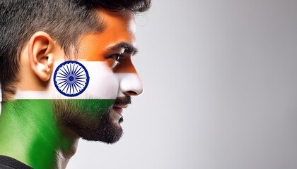 Creative Art - Indian Flag Painted on Human Face (Male)