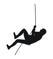 Climbing, rock climbing, silhouette man, climb to mountain with rope