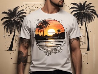 "Mystic Beach Twilight: A Hand-Drawn, Realistic Beach Sunset with Palm Trees and Arcane Symbols in a Gritty Sketchbook Style, 4K Ultra HD"