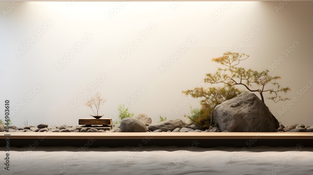 Wall mural 3d rendering of a japanese garden with stone and bonsai - Wall murals