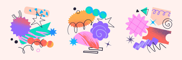 Vector set of artistic patches,doodles and stickers with copy space for text.Modern design elements with abstract textures for banners,social media marketing,branding,packaging, covers, prints