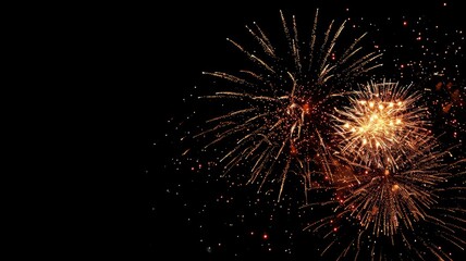 Bright fireworks bursting in night sky, sparkling vividly with vibrant colors