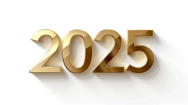 2025 in gold text on a white background, new year concept