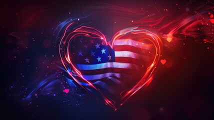 Heart-shaped American flag art with vibrant colors, abstract style