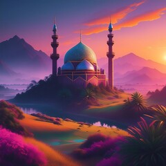 mosque at sunset