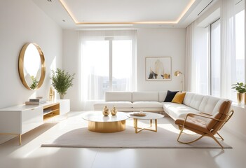 Fototapeta premium white and gold theme modern interior