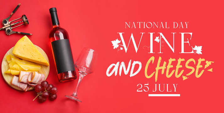 Composition with bottle of wine and snacks on color background