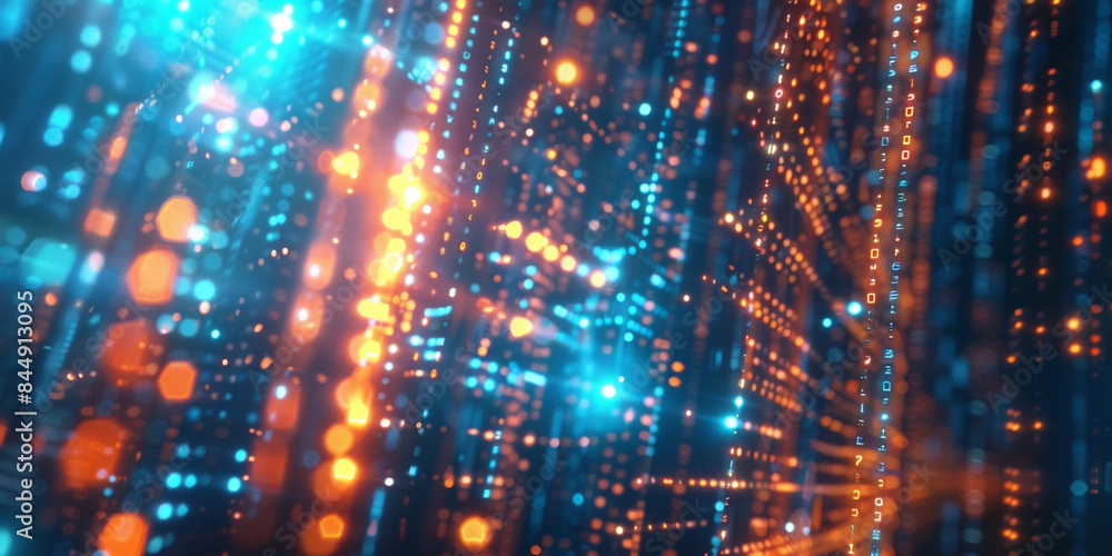 Poster dynamic digital data stream with vibrant light trails