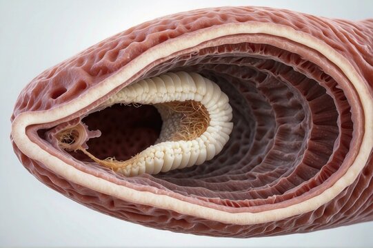 A cross-section of an earthworm's digestive system. AI.