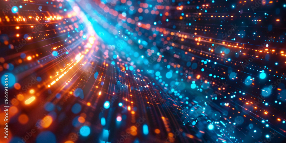 Poster dynamic digital data stream with vibrant light trails