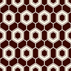 Contemporary honeycomb geometric pattern. Repeated hexagon ornament. Modern mosaic tiles background. Seamless surface abstract design. Geo wallpaper. Digital paper, textile print. Vector illustration