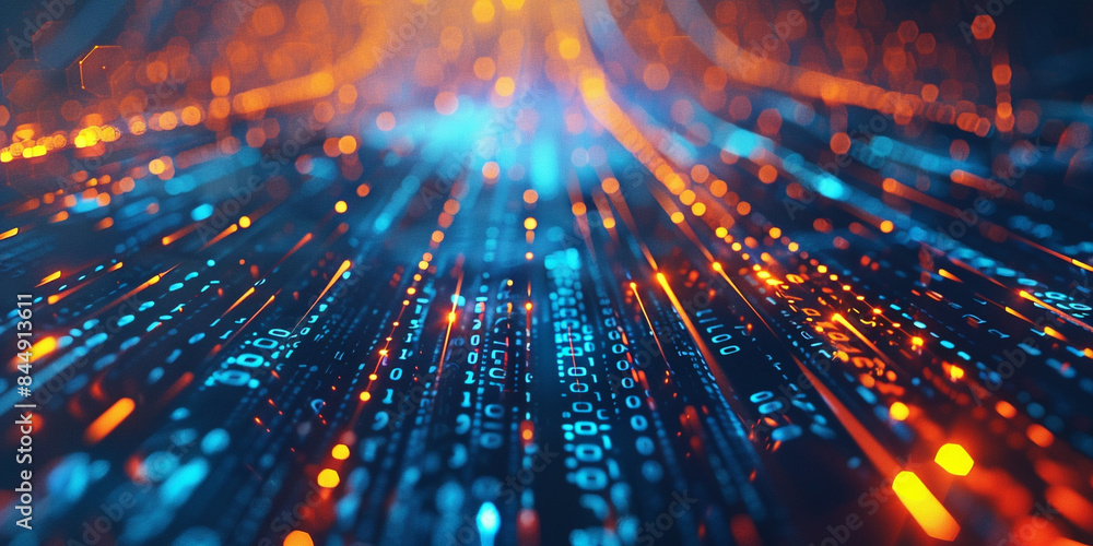 Poster dynamic digital data stream with vibrant light trails