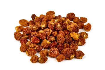 Sun dried golden berries,physalis, isolated on white background.