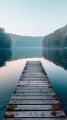 Obraz premium A serene lakeside view with a wooden dock