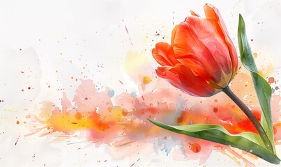 Single vibrant orange tulip illustration on a white background, ideal for greeting cards and spring-themed designs, with ample copy space