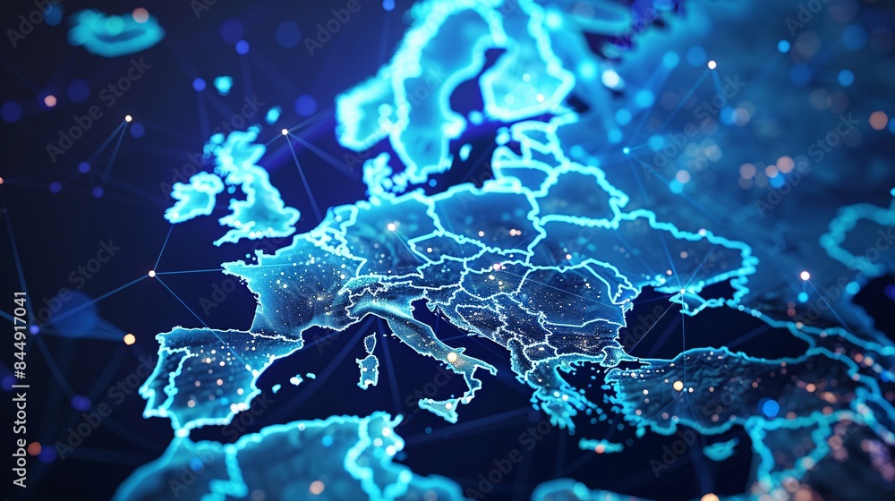 Poster digital europe map with connected lines