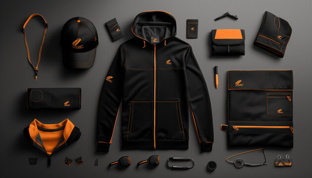 corporate Identity constructor workwear black Corporate Work Shirts,t-shirt and cap templates design. uniform for company.