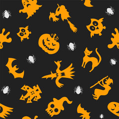 Vector Halloween seamless pattern with ghost and pumpkin