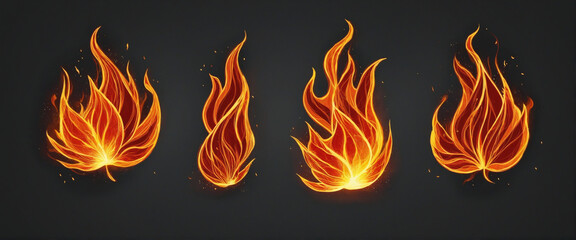 Collection of fiery inferno flames isolated on a transparent background