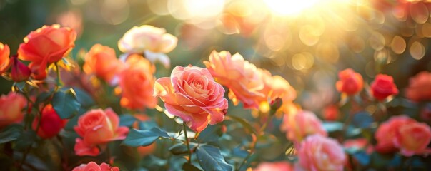 Blooming garden with colorful roses