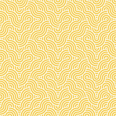 Seamless abstract geometric yellow japanese overlapping circles spaghetti and waves pattern