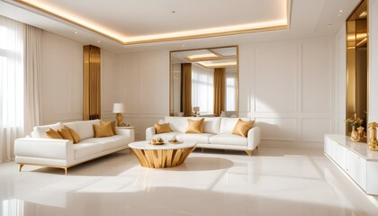 Fototapeta premium white and gold theme modern interior