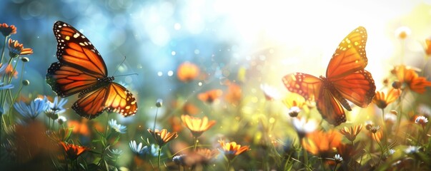 Brightly colored butterflies in a meadow