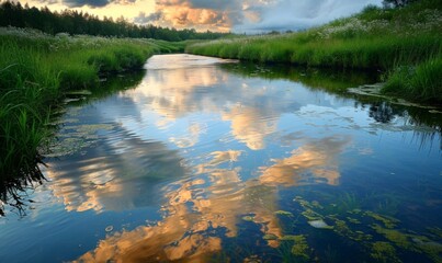 Calm river reflecting the sky