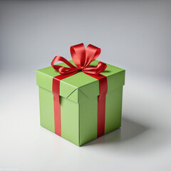 Obraz premium Festive green gift box topped with a red ribbon, perfect for any celebration