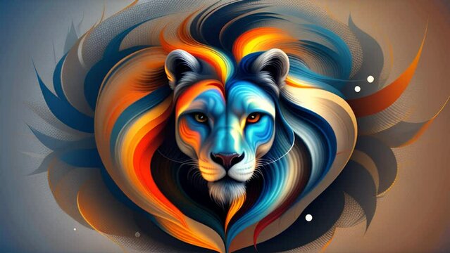 Multicolored lion head moves in a seamless loop.