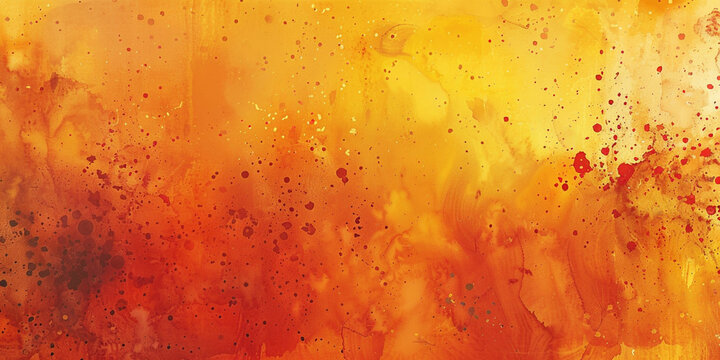Abstract background with watercolor splashes and stains in yellow, orange and red color