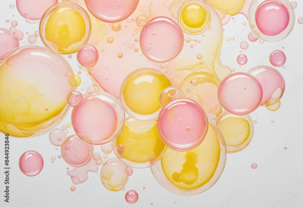 Poster a colorful watercolor painting with floating bubbles, created using generative ai technology, with a