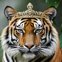 Regal Tiger: A Majestic Portrait with a Crown in the Jungle