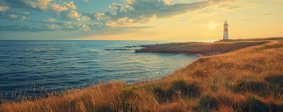 Coastal view with a lighthouse in the distance