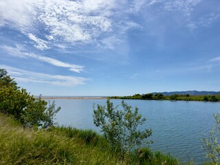 view to the La Gola del Ter, Platja de la Gola del Ter, Ter between Mas Pinell and l’Estartit, Parc Natural del Montgrí, les Illes Medes i el Baix Ter, Girona, Pals, Begur, Catalonia, Costa Brava
