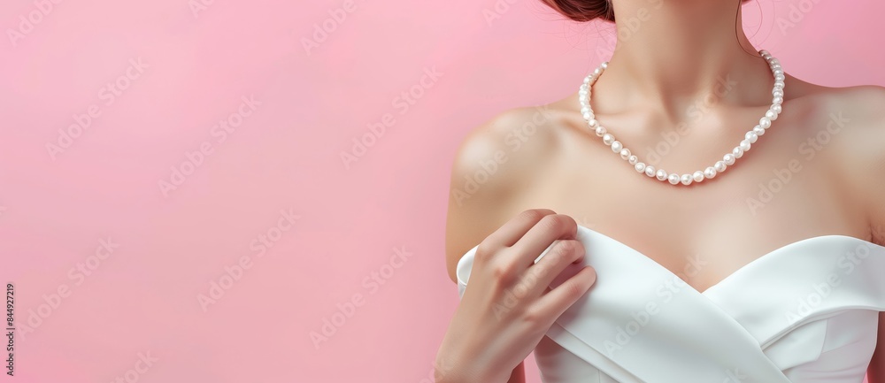 Canvas Prints a woman wearing a white dress and pearls