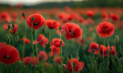 Field of poppies in bloom