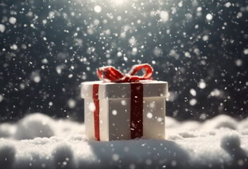Snow Falls on a Gift for Christmas Background