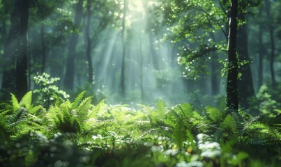 Fototapeta premium Forest glade with ferns